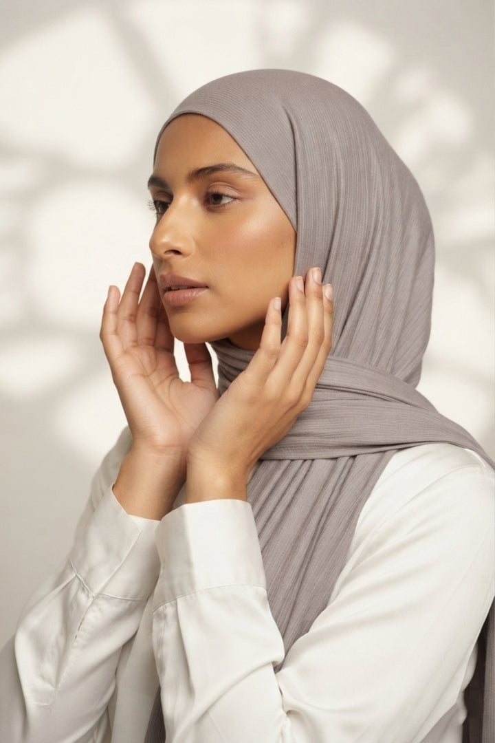 Textured Rib Jersey Hijab - Light Taupe