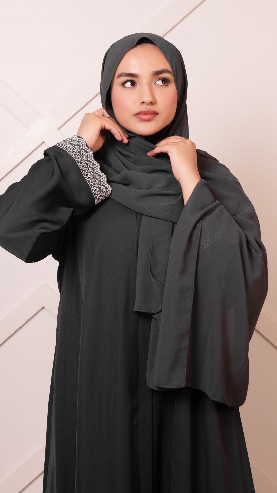 Charcoal Grey Lace Abaya