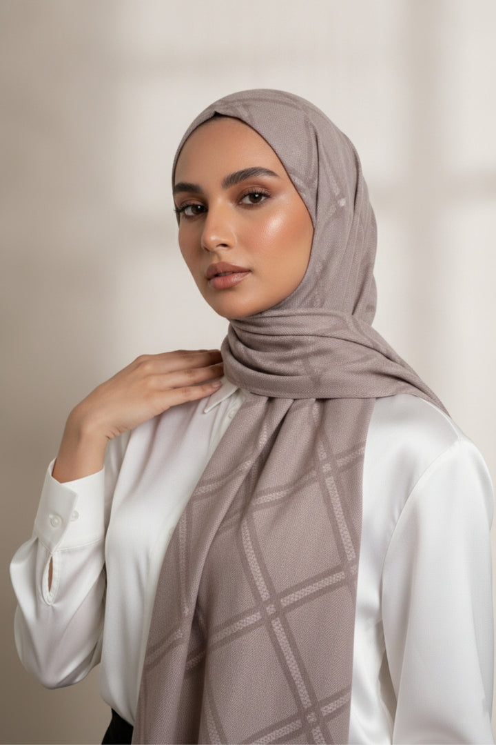 Grid Patterned Cashmere - Smoky Rose