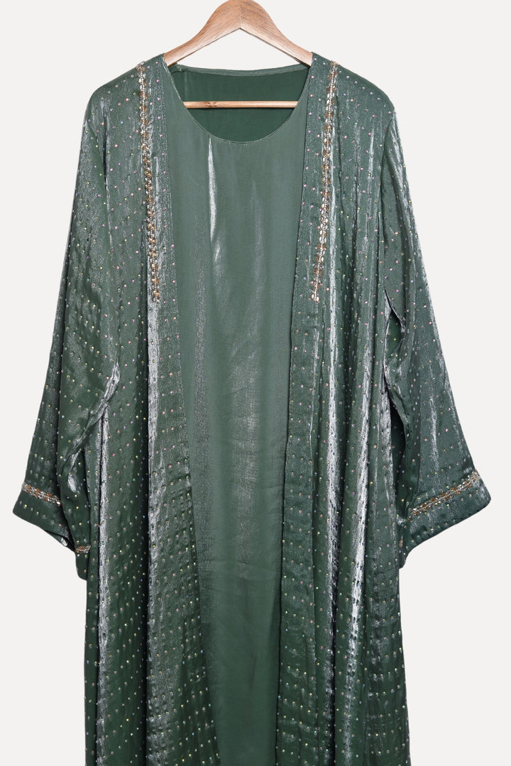 Fancy Dotted Green Abaya