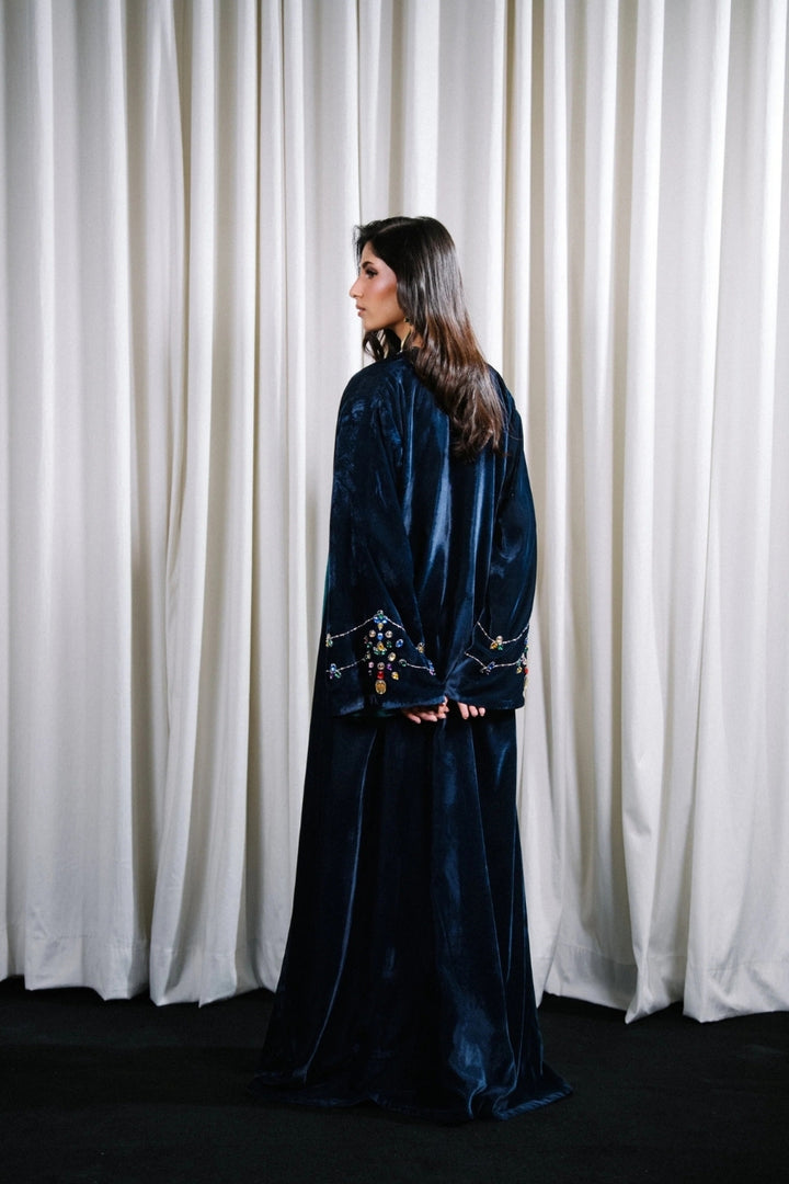 Crystal-Embellished Velvet Abaya Gown