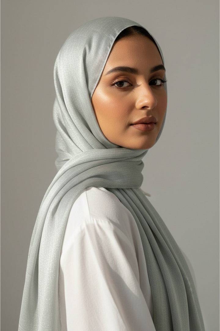 Crinkle Chiffon Hijab - Silver (Shimmer)