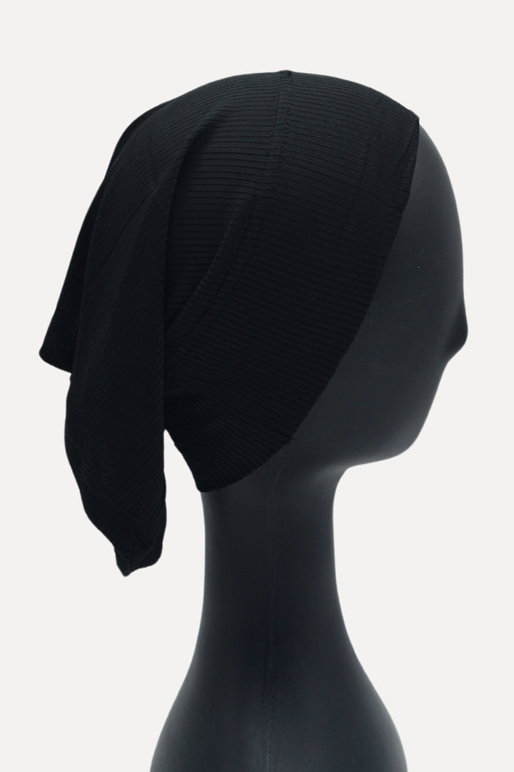 Underscarf (Caps) - Black Ribbed Jersey