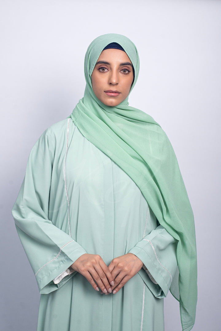 Sea Green Lace Sleeves Abaya