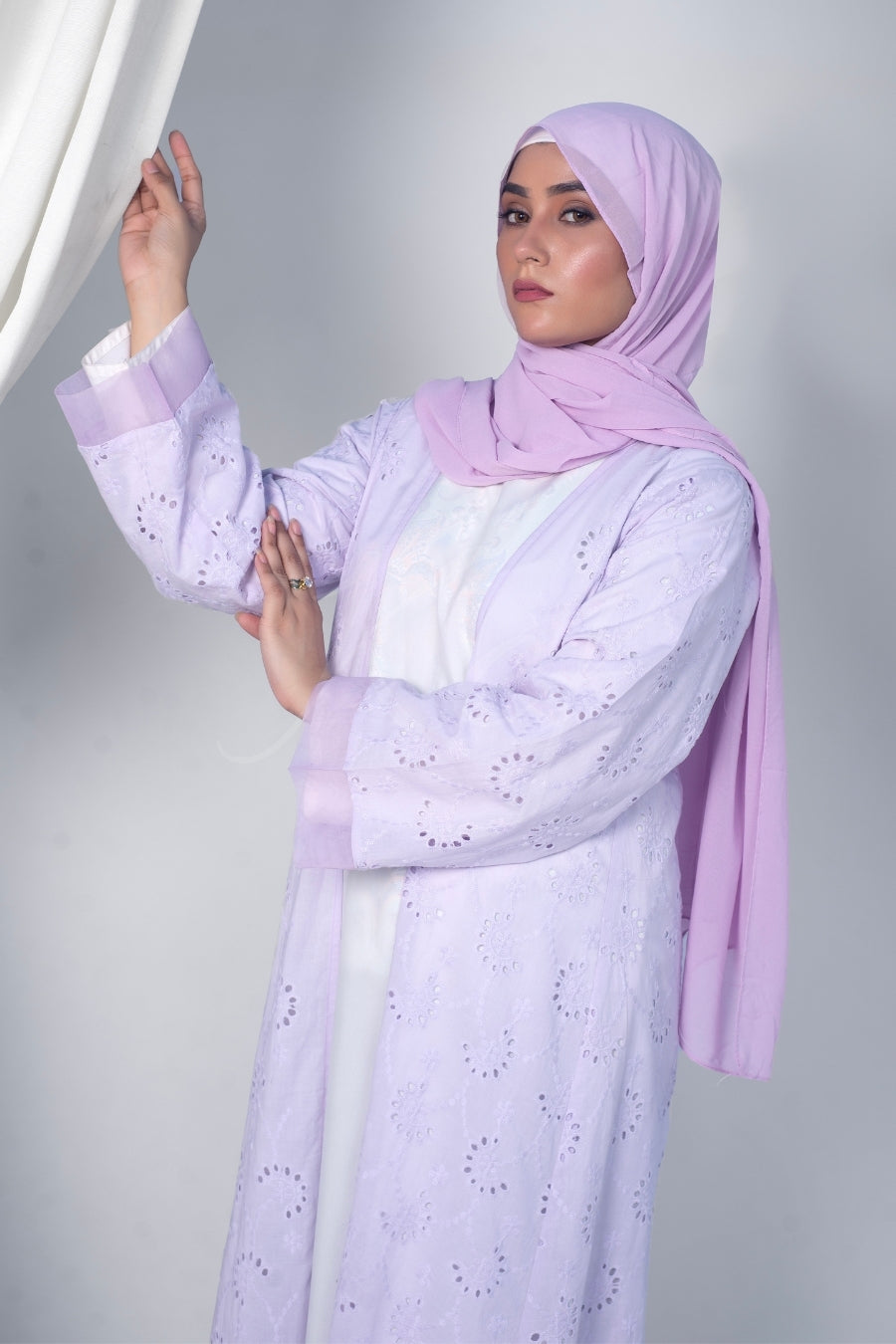 Periwinkle Chikankari Abaya