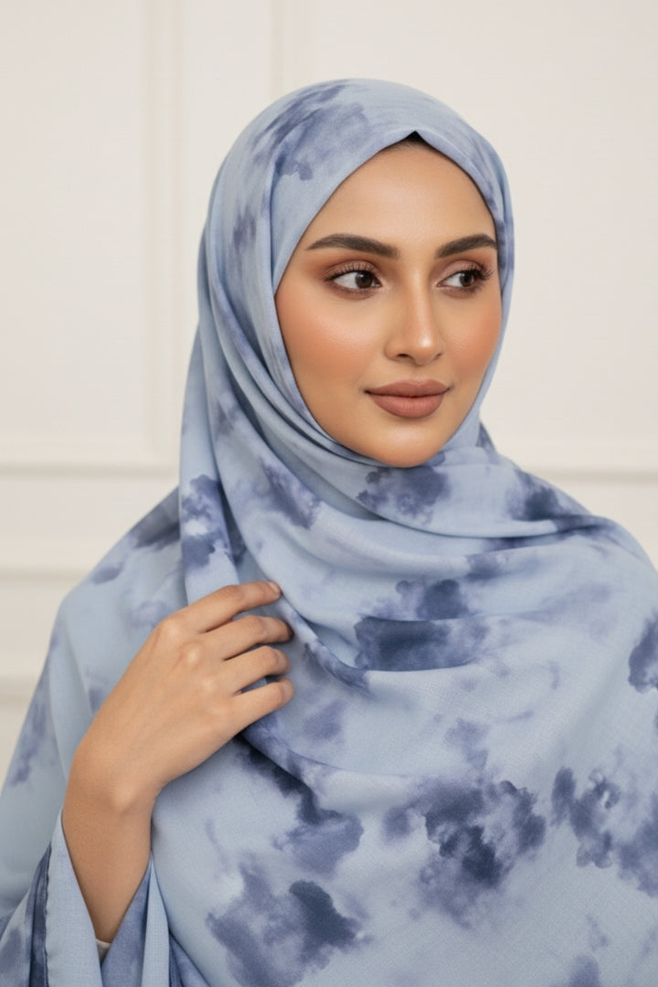 Printed Viscose Modal Hijab - Cloudy White