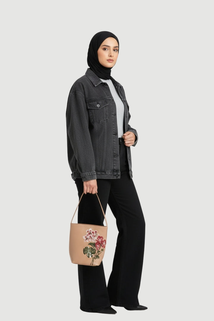 Nude Embroidered Bucket Bag