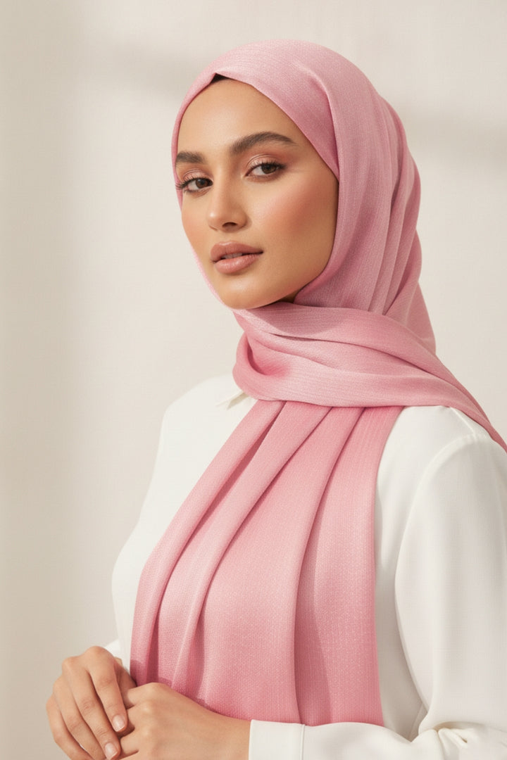 Crinkle Chiffon Hijab - Peachy Pink (Shimmer)