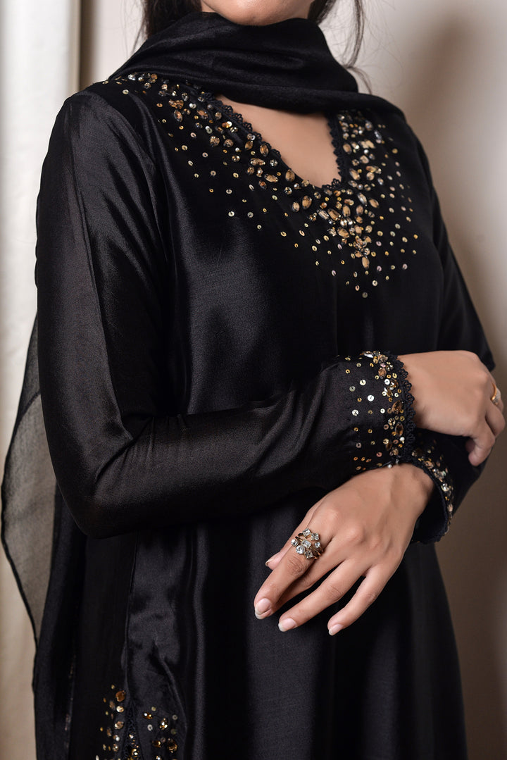 BLACK SHEESHA SILK DRESS