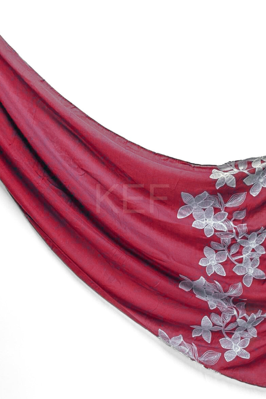 Flower Embroidery Lawn Hijab - Cherry Red