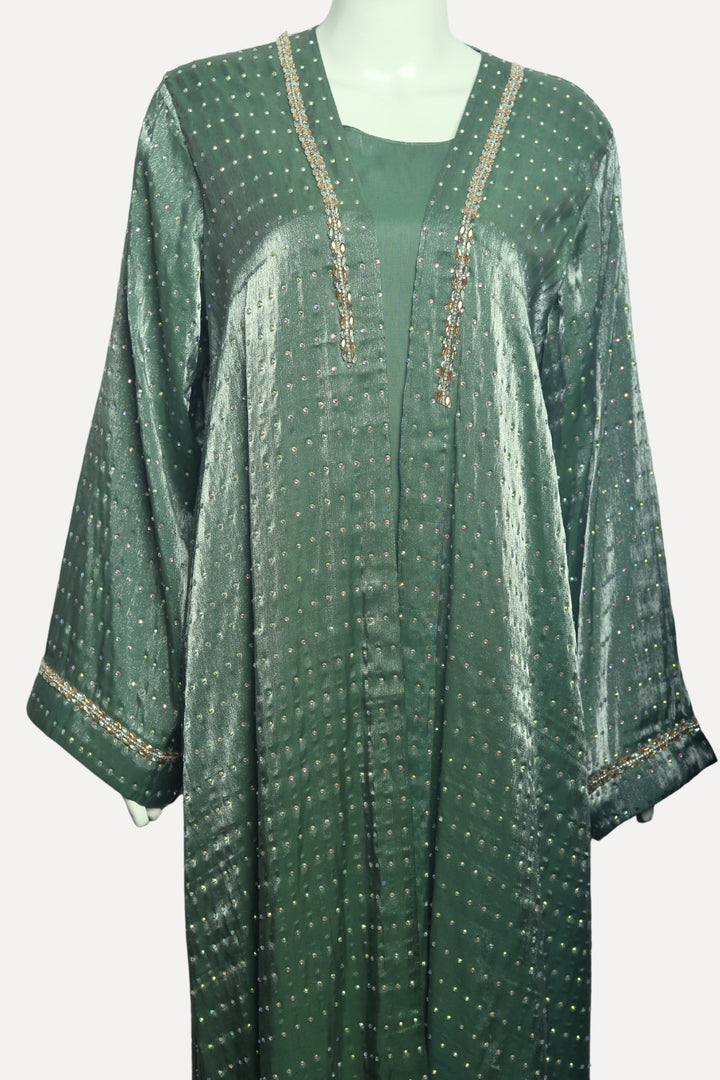 Fancy Dotted Green Abaya