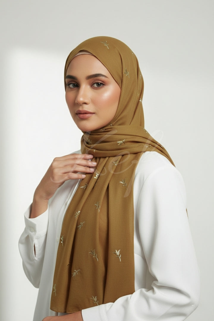 Grace Embroidery Lawn Hijab - Dijon