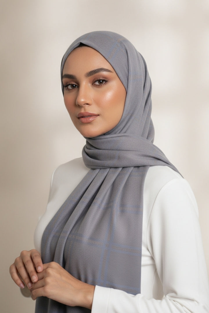 Grid Patterned Cashmere - Smoky Grey