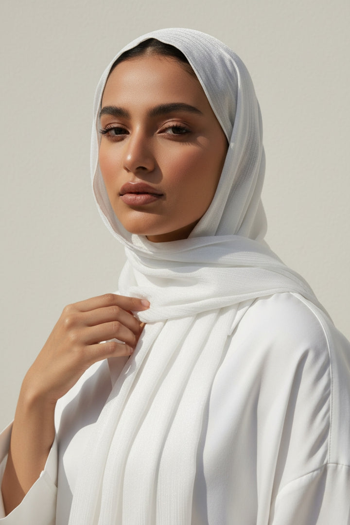 Crinkle Chiffon Hijab - White (Shimmer)