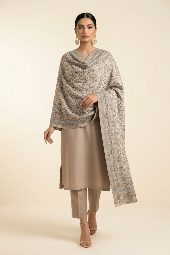 Printed Cashmere Shawl - Alabaster