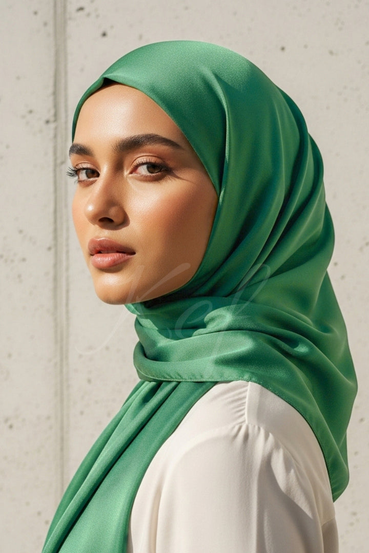 Plain Silk Hijab - Apple Green