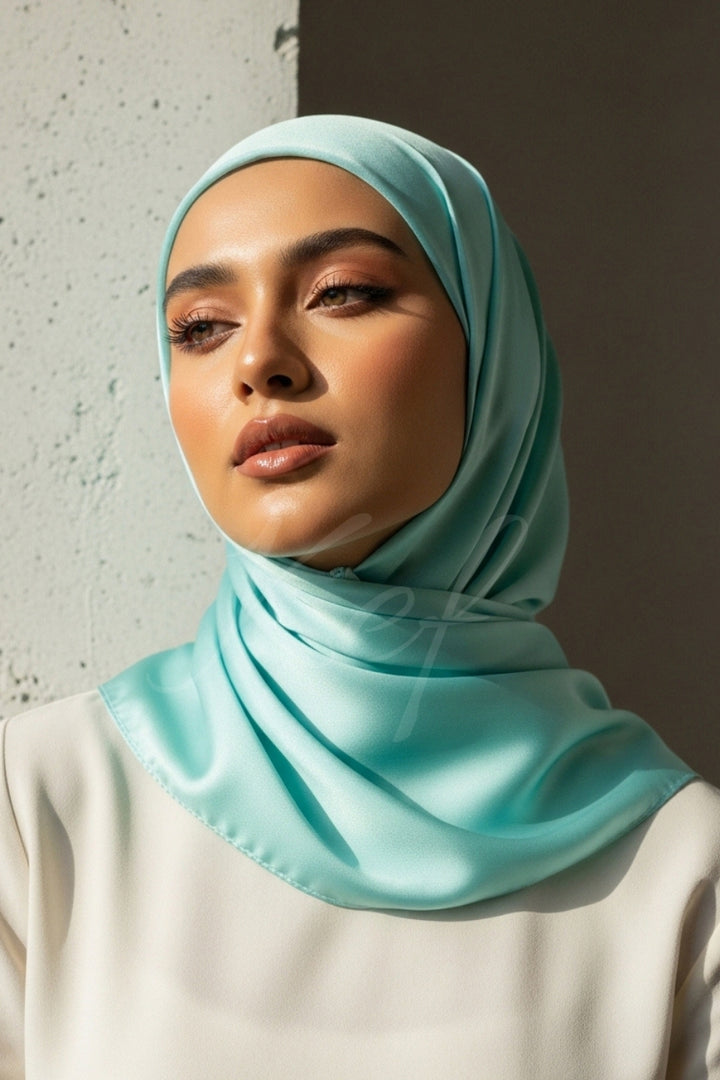 Plain Silk Hijab - Aqua