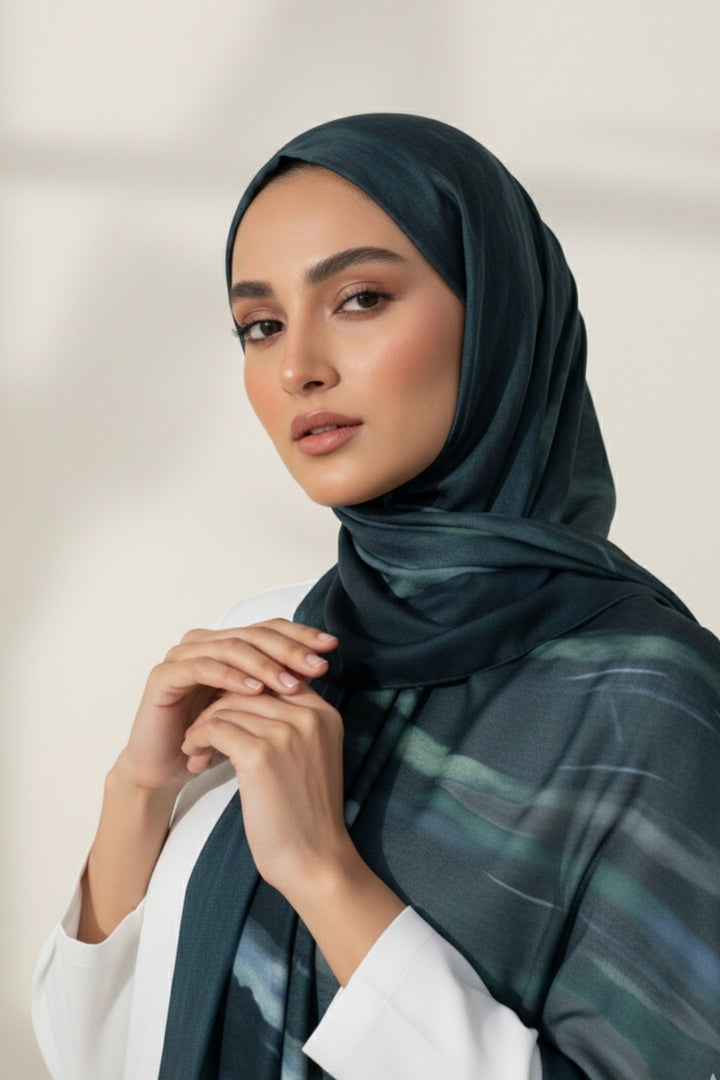 Printed Viscose Modal Hijab - Arctic Night