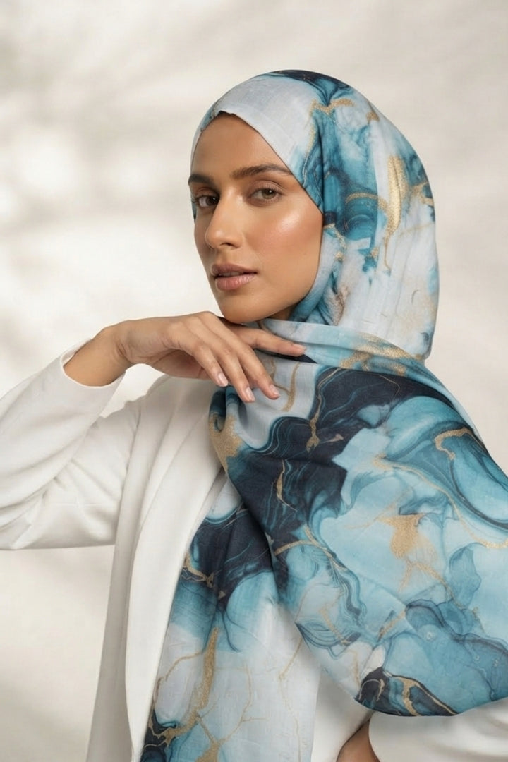 Printed Viscose Modal Hijab - Azure Gold