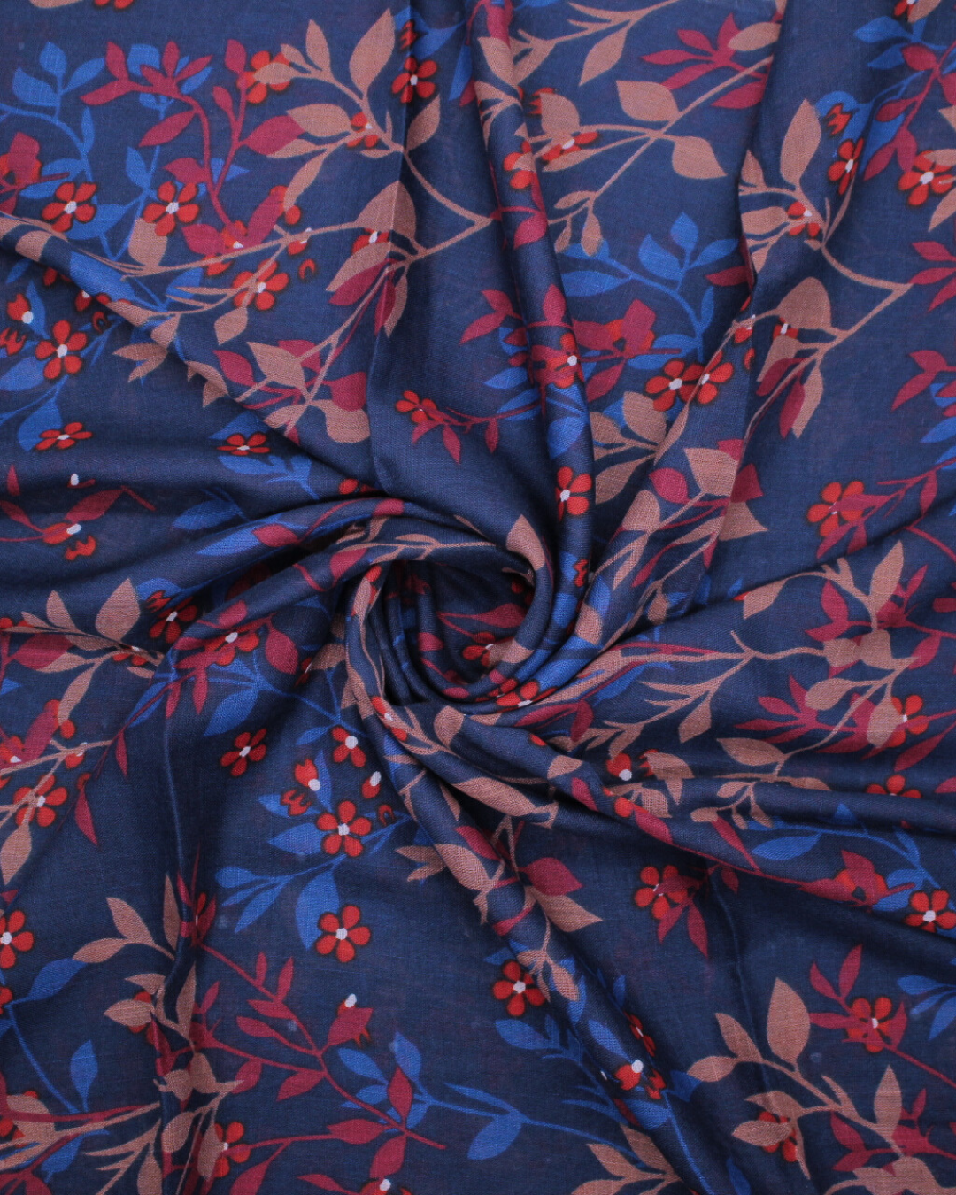 Printed Floral Lawn Hijab - Saphire Blue