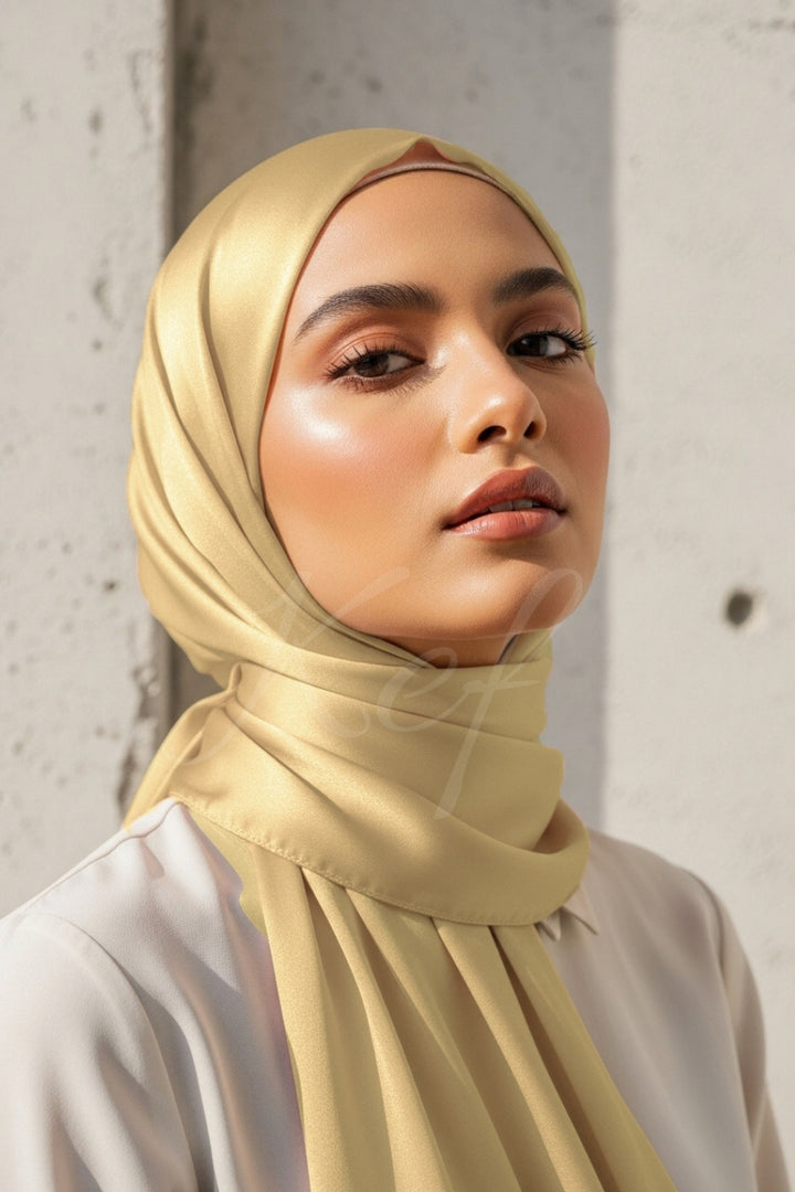 Plain Silk Hijab - Beige