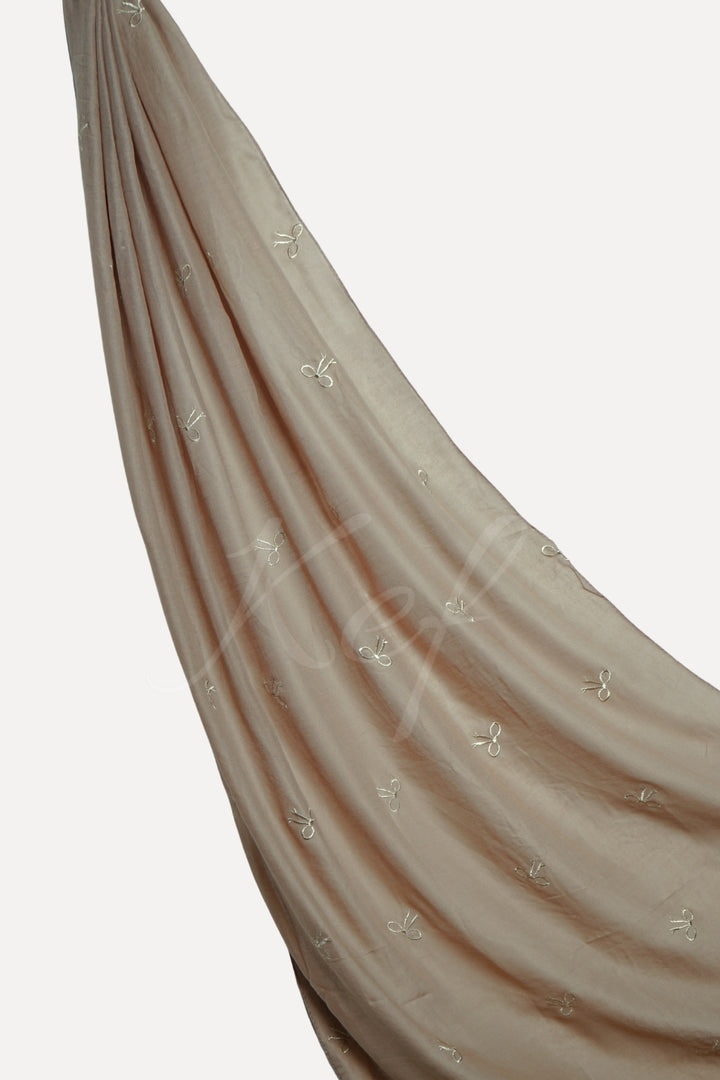 Bow Embroidery Lawn Hijab - Beige