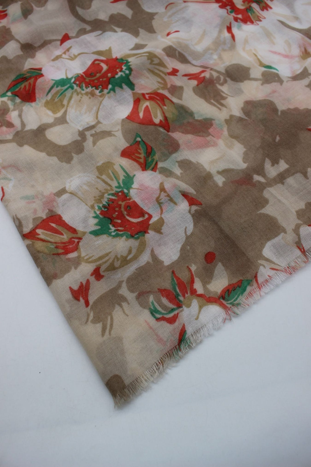 Printed Floral Lawn Hijab - Beige