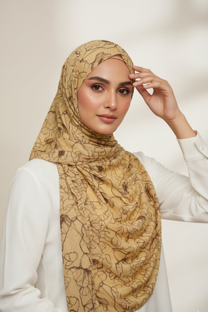 Noir Printed Lawn - Beige Yellow