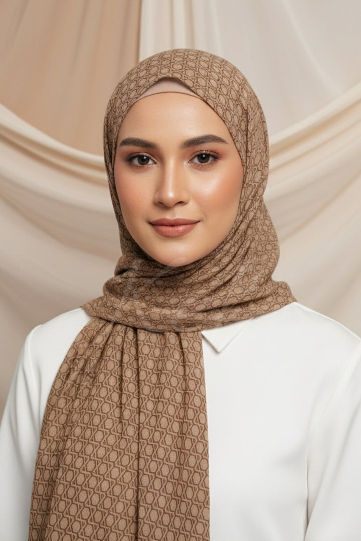 Grid Printed Lawn - Beige