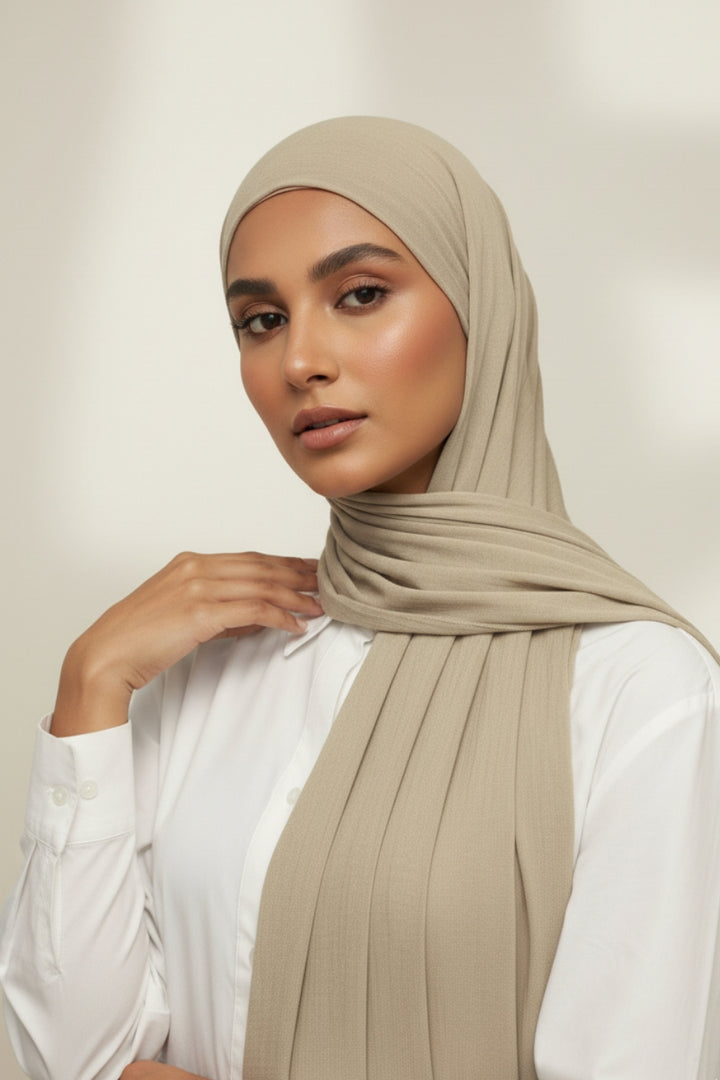 Soft Crumpled Lawn Hijab - Beige