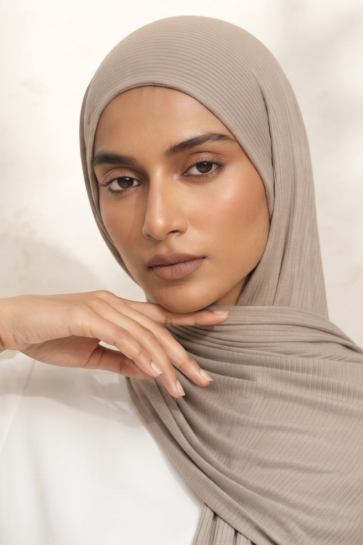 Ribbed Jersey Hijab - Beige