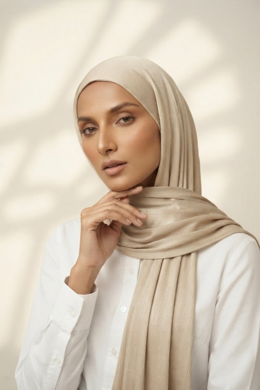 Textured Rib Jersey Hijab - Beige
