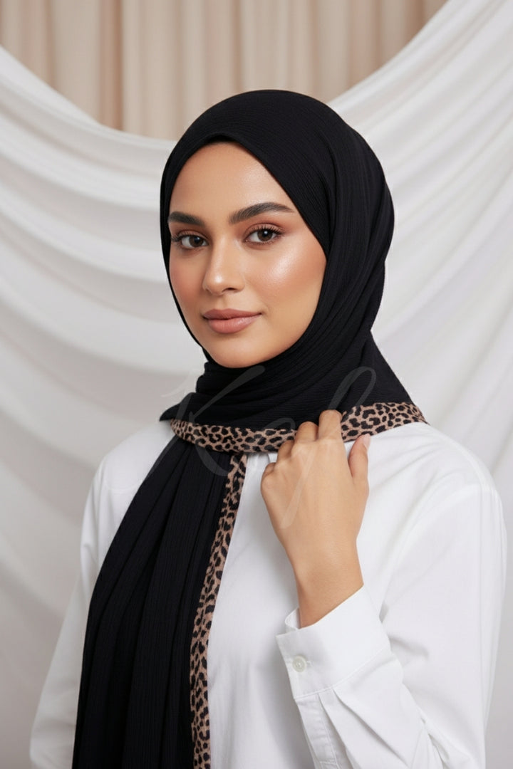 Pleated Crinkle Hijab - Black