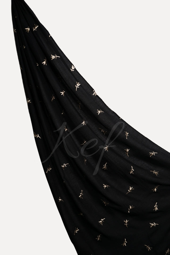 Grace Embroidery Lawn Hijab - Black
