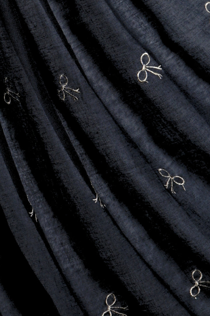 Bow Embroidery Lawn Hijab - Black