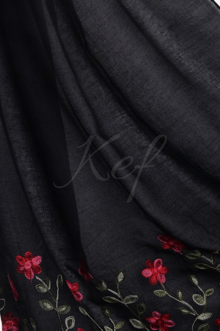 Viola Embroidery Lawn Hijab - Black