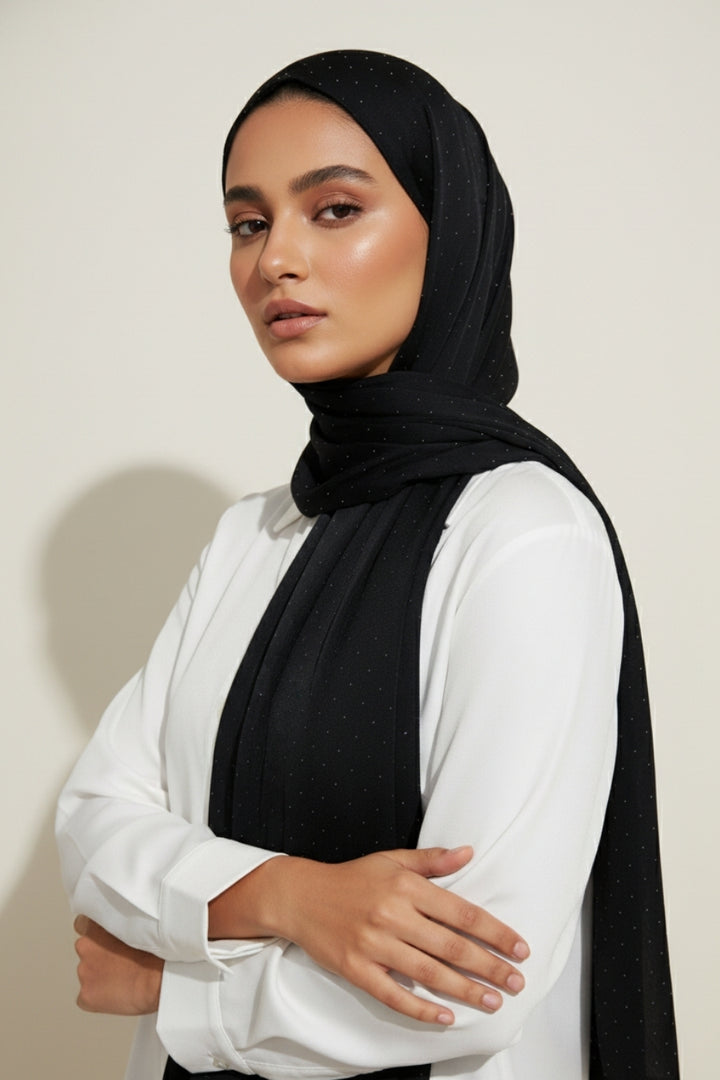 Dotted Matte Chiffon Hijab - Black