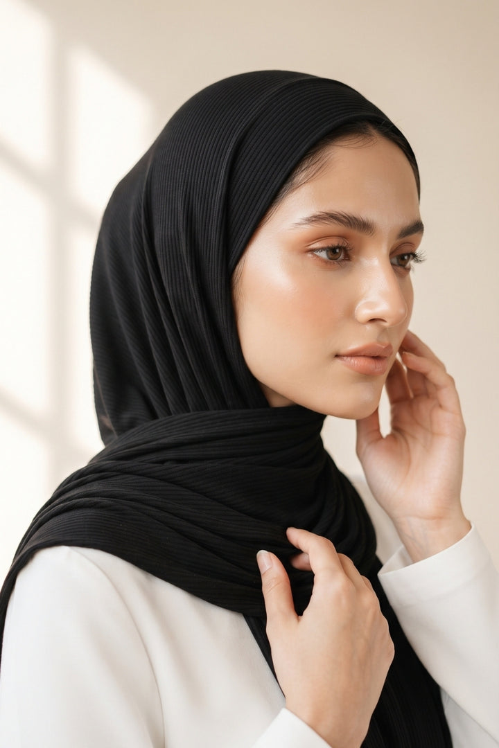 Ribbed Jersey Hijab - Black