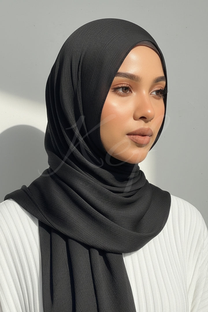 Crinkle Chiffon Hijab - Black (Matte)