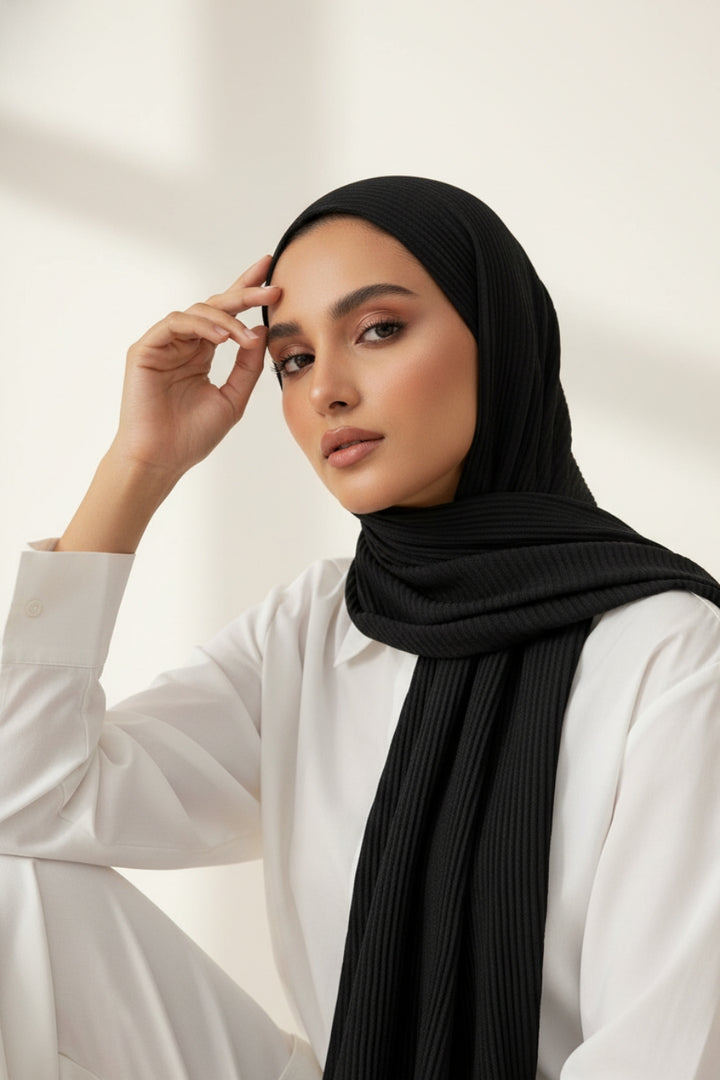 Crinkle Lawn Hijab - Black