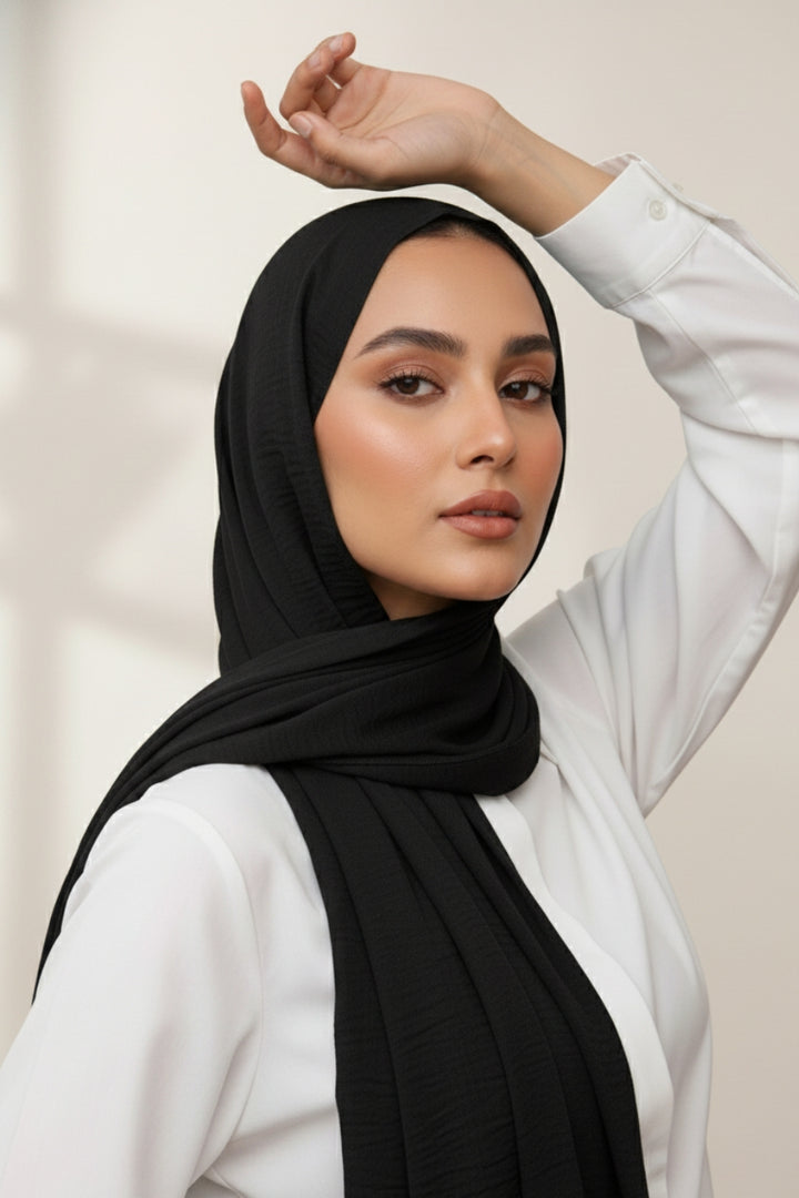 Soft Crumpled Lawn Hijab - Black