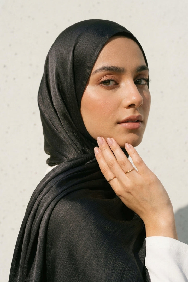 Crinkle Chiffon Hijab - Black (Shimmer)