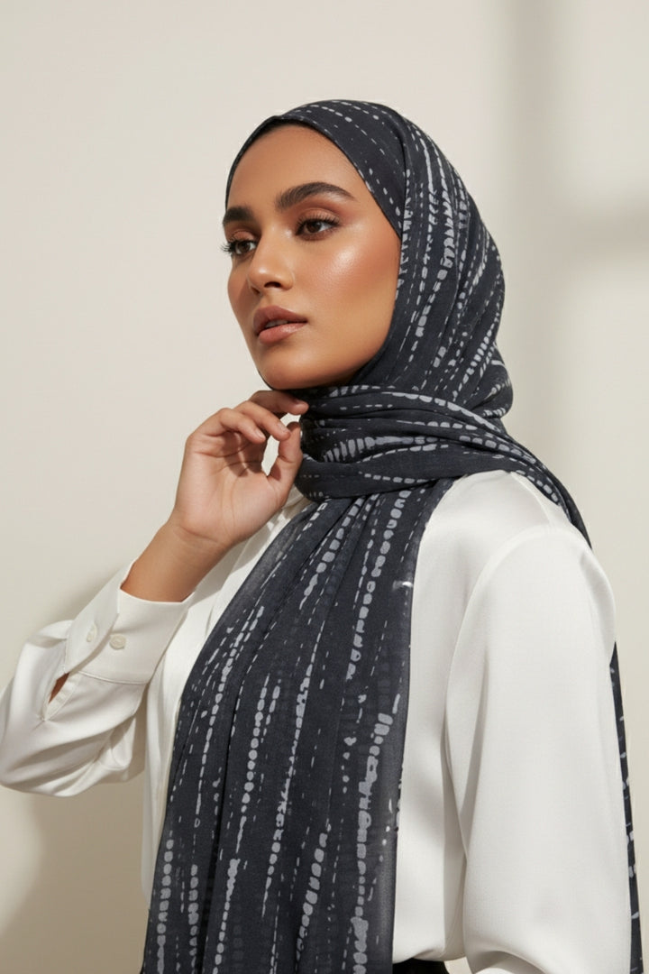 Tiedye Print Chiffon Hijab - Black