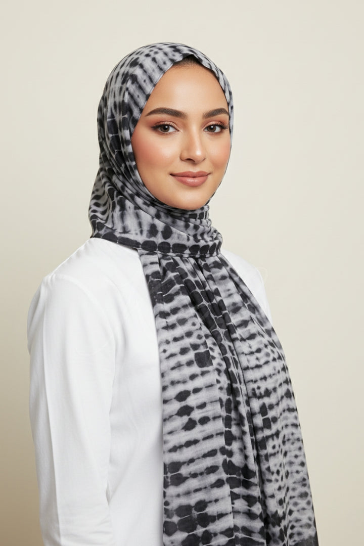 Printed Viscose Modal Hijab - Black & White