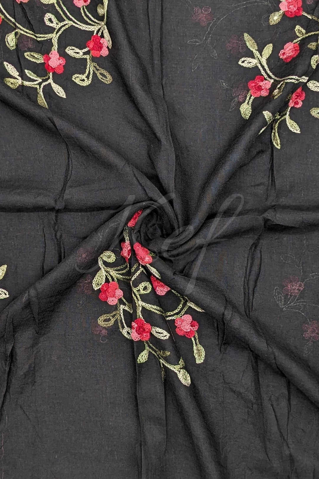Viola Embroidery Lawn Hijab - Black