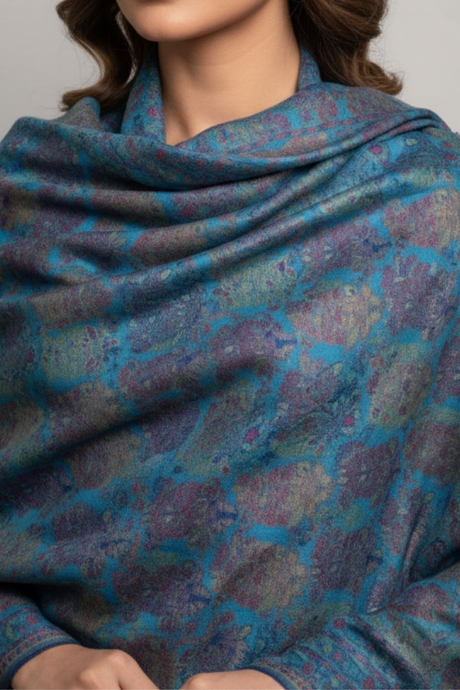 Printed Cashmere Echo Hijab - Blue Ash Bloom