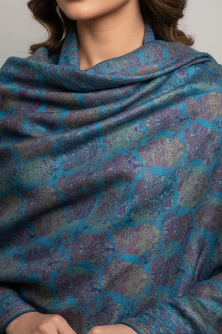 Printed Cashmere Echo Hijab - Blue Ash Bloom