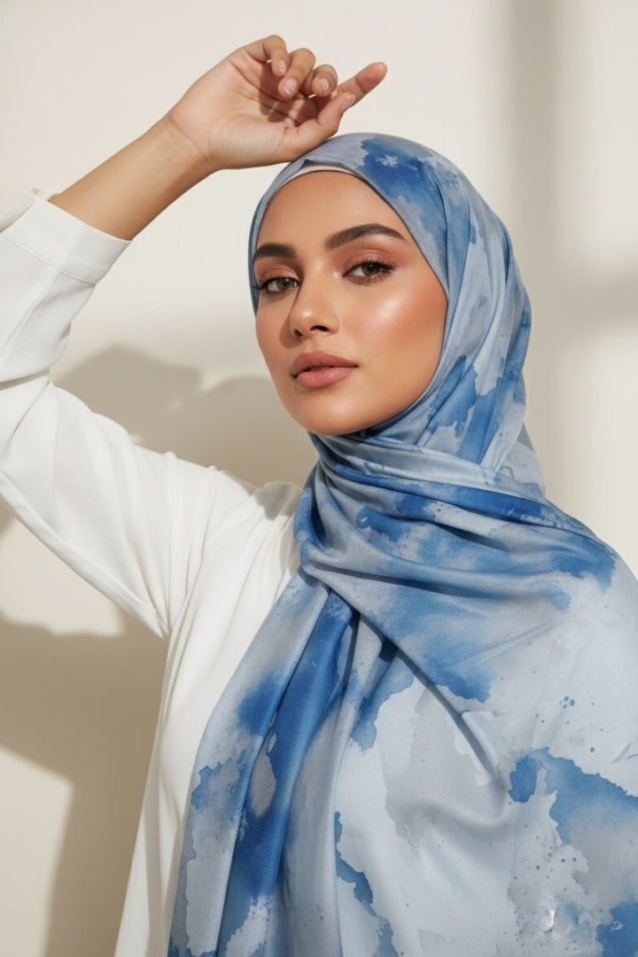 Printed Viscose Modal Hijab - Blue Horizon
