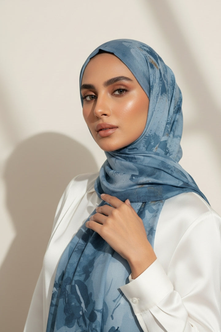 Printed Viscose Modal Hijab - Bluebell Mist