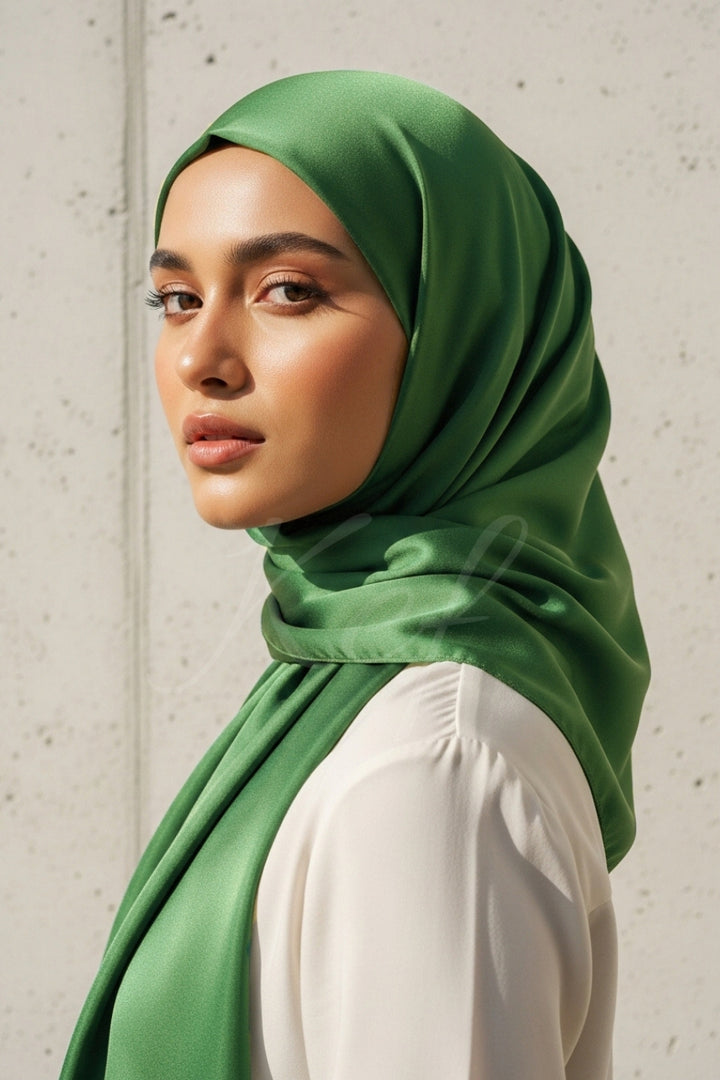 Plain Silk Hijab - Bottle Green